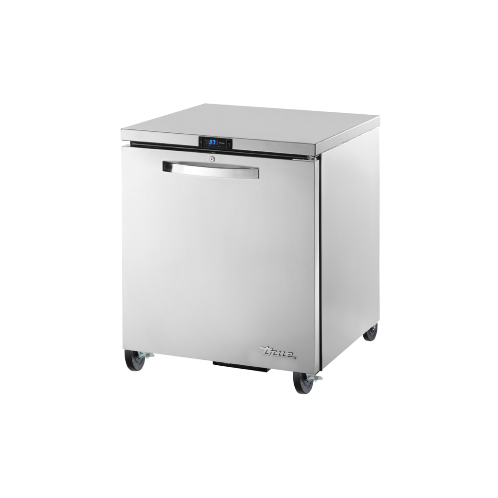 Refrigerador bajo mesa de puerta sólida con paquete de especificaciones 3 ruedas 1 1/2" Low Profile - True