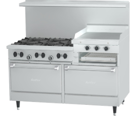 Estufa de 6 quemadores a gas, plancha de 24" y 2 hornos, incluye manguera de gas, accesorios de instalación y flete - US Range