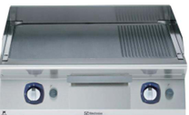 Fry Top a gas de módulo completo con placa de cocción 2/3 lisa y 1/3 acanalada, línea 700XP, en cromo cepillado, inclinada, control termostático, raspador incluido - Electrolux
