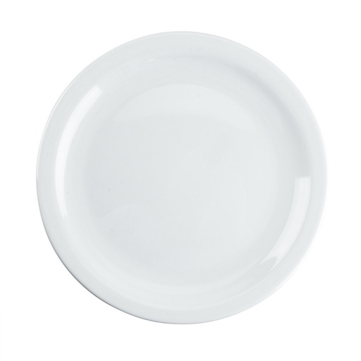 [N6393] Plato Llano Blanco Ala Angosta de Vidrio Templado, 25.8 cm - Hoteliere - Arcoroc