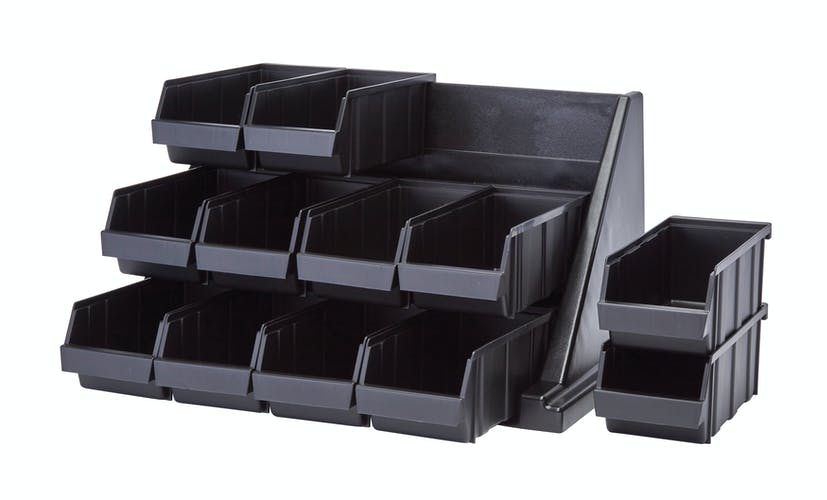 Soporte con 12 recipientes polietileno negro Cambro