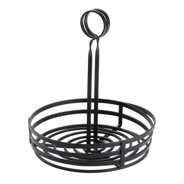 Canasta de condimentos plana de 7 7/8 "con asa ranurada, color negro - American Metal Craft