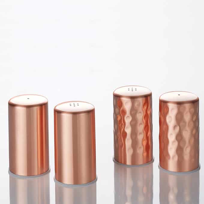 SALT &amp; PEPPER SET, COPPER, HAMMERED, 2 OZ 1-3/4_DIA. X 2-3/4_H - American Metal Craft