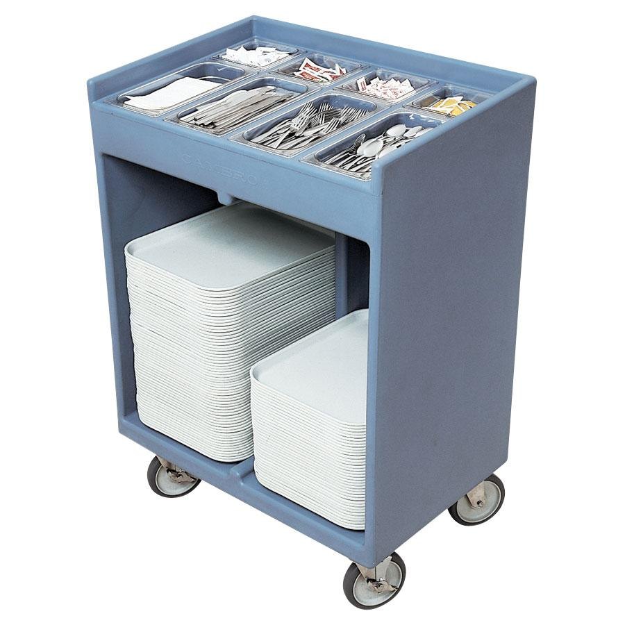 Carro con recipientes para cubiertos y bandejas azul - Cambro USA