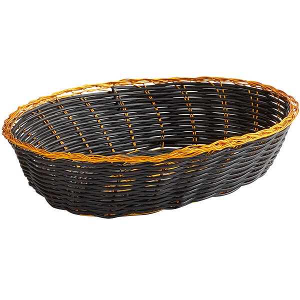 Cesta de ratán ovalada de vinilo negro y dorado de 9 "x 6 1/4" x 2 3/8 " - Vollrath