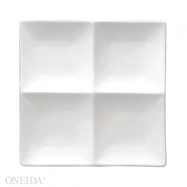 Plato cuadrado 4 compartimentos porcelana 24.7cm blanco brillante (Outlet) - Oneida