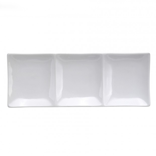 Plato Rectangular 3 Compartimientos de Porcelana Fina Blanco Brillante, 30x12 cm (Outlet) - Oneida