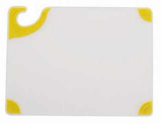 Tabla de corte de 15" x 20" blanca Saf-T-Grip con esquinas de color amarillo - San Jamar