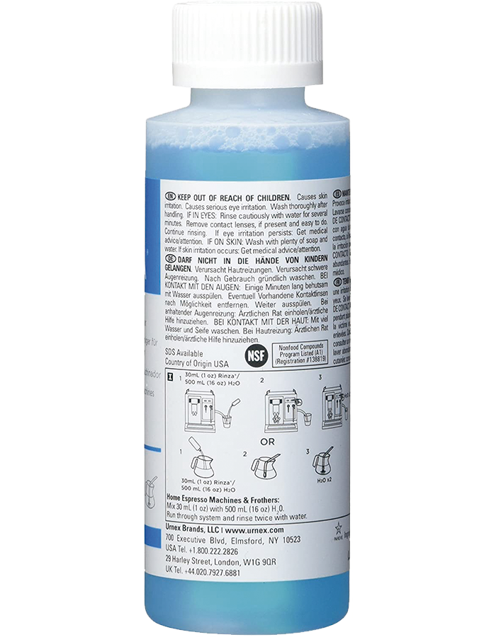 Limpiador liquido rinza para capuchinador, Botella 4oz (Outlet) - Urnex