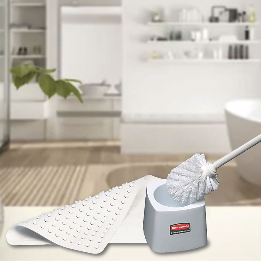 Kit de baño: Cepillo para inodoro + base + tapete antideslizante - Rubbermaid Local