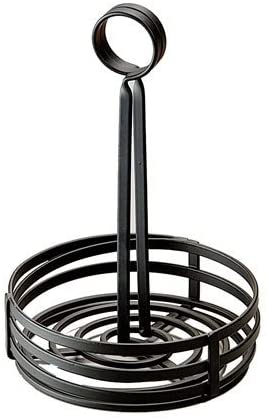 Canasta de condimentos plana de 7 7/8 "con asa ranurada, color negro - American Metal Craft