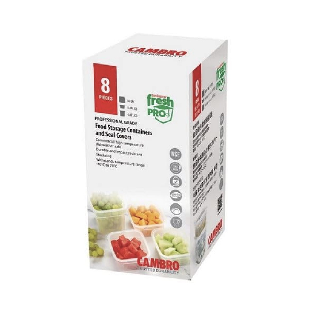 Set de 4 recipientes FreshPro Minis  con tapa de sello  ( 2x 0,95 L & 2x 0,47 L - 12,5x12,5x6,5 & 12,5x12,5x12 cms) Transparente - Cambro China