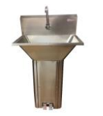 Lavamanos de pedestal con salpicadero y desagüe. Dimensiones: 0,50 x 0,50 x 0,85 m - Fabrinox