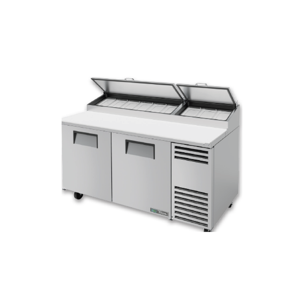 Mesa de preparación de pizza de 60" con refrigerante ecológico 290 incluye tapa telescópica y recogedor de queso - True