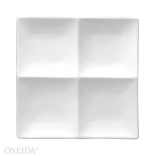 [F8010000945-O] Plato Cuadrado 4 compartimientos de Porcelana Blanca Brillante, 20.0 cm (Outlet) - Oneida