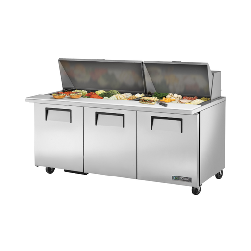 [TSSU-72-30M-B-ST-HC FLID] Mesa de preparación refrigerada de 72" con 30 recipientes Mega con Tapa Plana - True