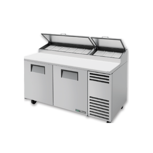 [TPP-AT-67-HC THOOD TOPPINGCTCHR] Mesa de preparación de pizza de 67" con refrigerante ecológico 290 incluye tapa telescópica y recogedor de queso - True