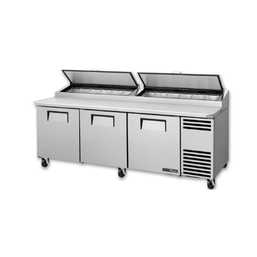 [TPP-AT2-93-HC THOOD TOPPINGCTCHR] Mesa de preparación de pizza de 93" con refrigerante ecológico 290 incluye tapa telescópica y recogedor de queso - True